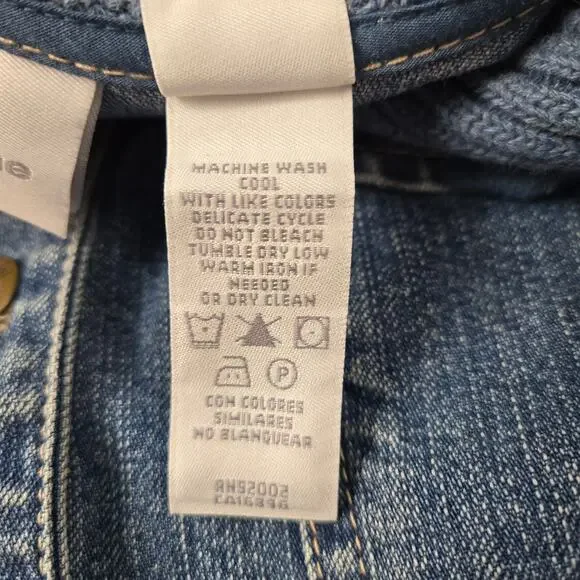 Liz Claiborne Denim Jean Jacket Knit Sleeves Shawl Collar Pocket Cuff Trim sz 14 - Picture 14 of 16